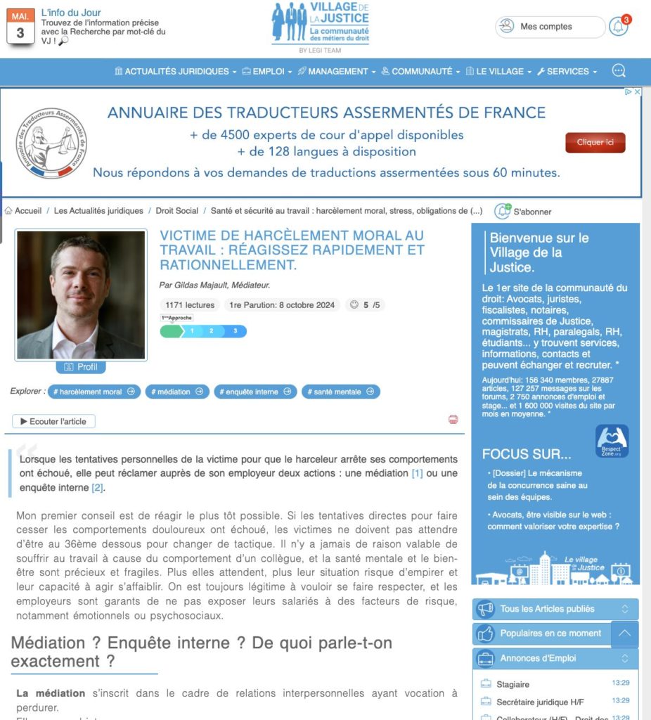https://www.village-justice.com/articles/victime-harcelement-moral-travail-reagissez-rapidement-rationnellement,51077.html